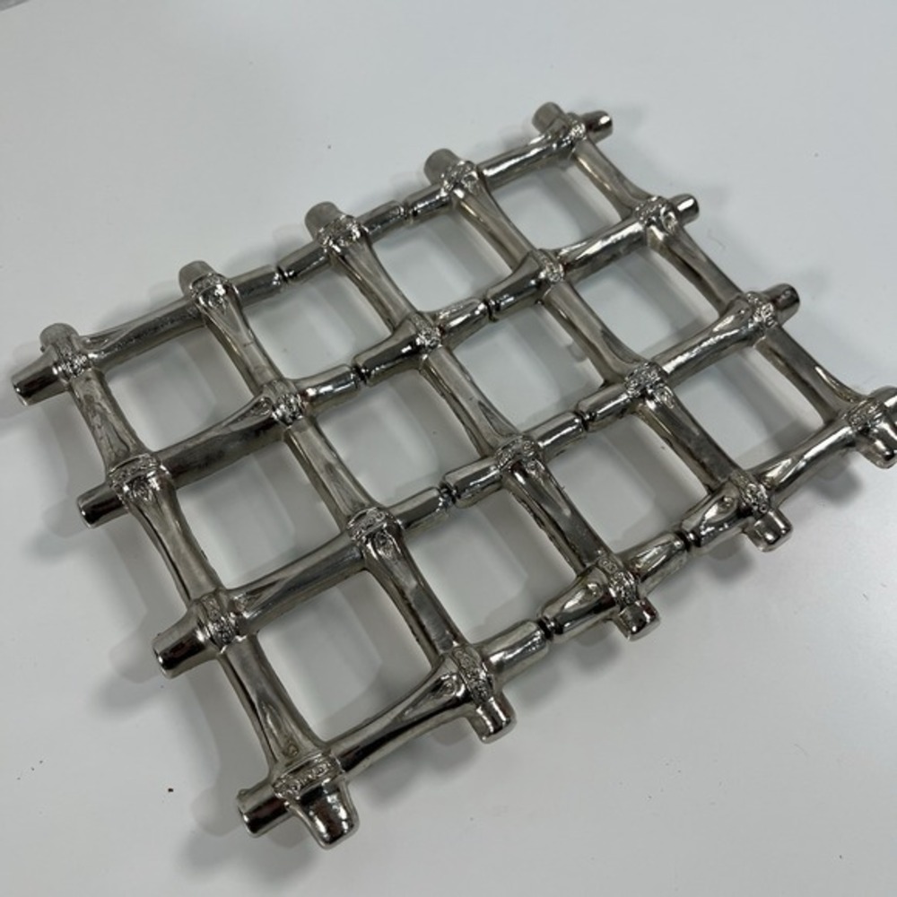 Vintage Silver Plate Faux Bamboo Italian Trivet Made In Taiwan Used